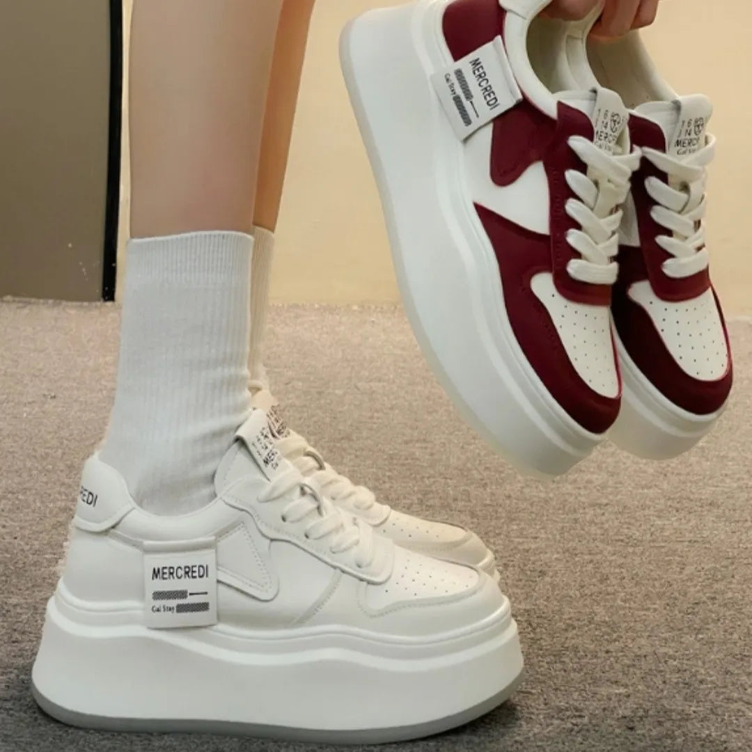 7CM High Platform Sneakers Women Casual Leather Sport Shoes New Autumn Vulcanized Skateboard White Shoes Woman Chaussures Femme