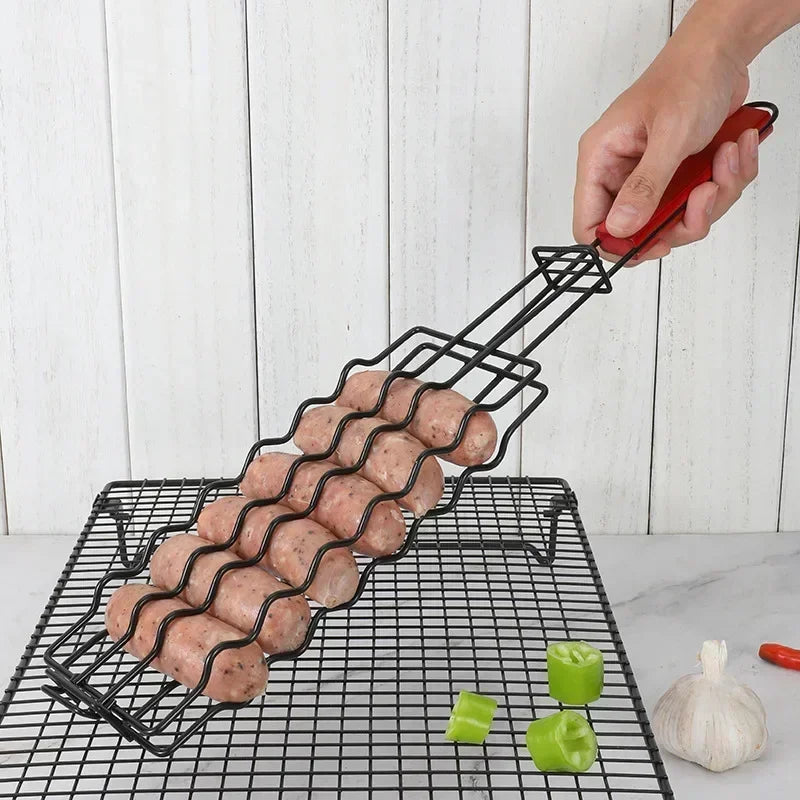 Grill Basket Stainless Steel BBQ Tool Grilling Accessories Barbecue Rack for Hot Dog Vegetable Meat Steak Shrimp Kabob Holder