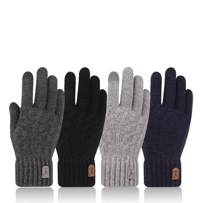Men's Winter Touch Screen Gloves - Warm Wool Knitted Gloves with Fleece Lining for Cold Weather