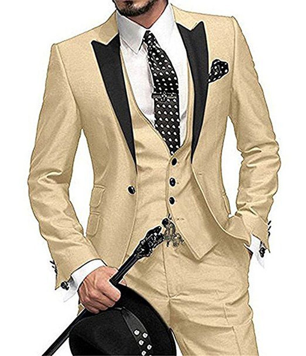 New Men's Three Piece Set Suit Black Polo Collar Contrast Color Suit Banquet Party Suit Groom Brides man Suit Men's Clothes Suit