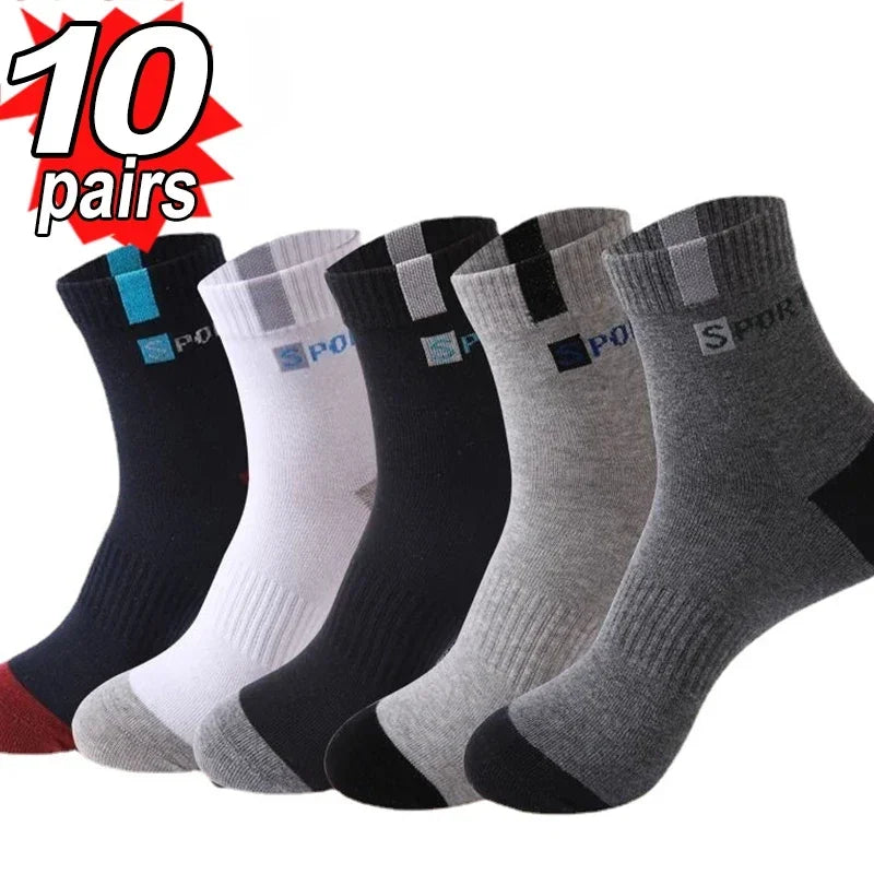 10 Pairs Breathable Cotton Sports Socks - Bamboo Fiber Sweat-Absorbing Deodorant Socks