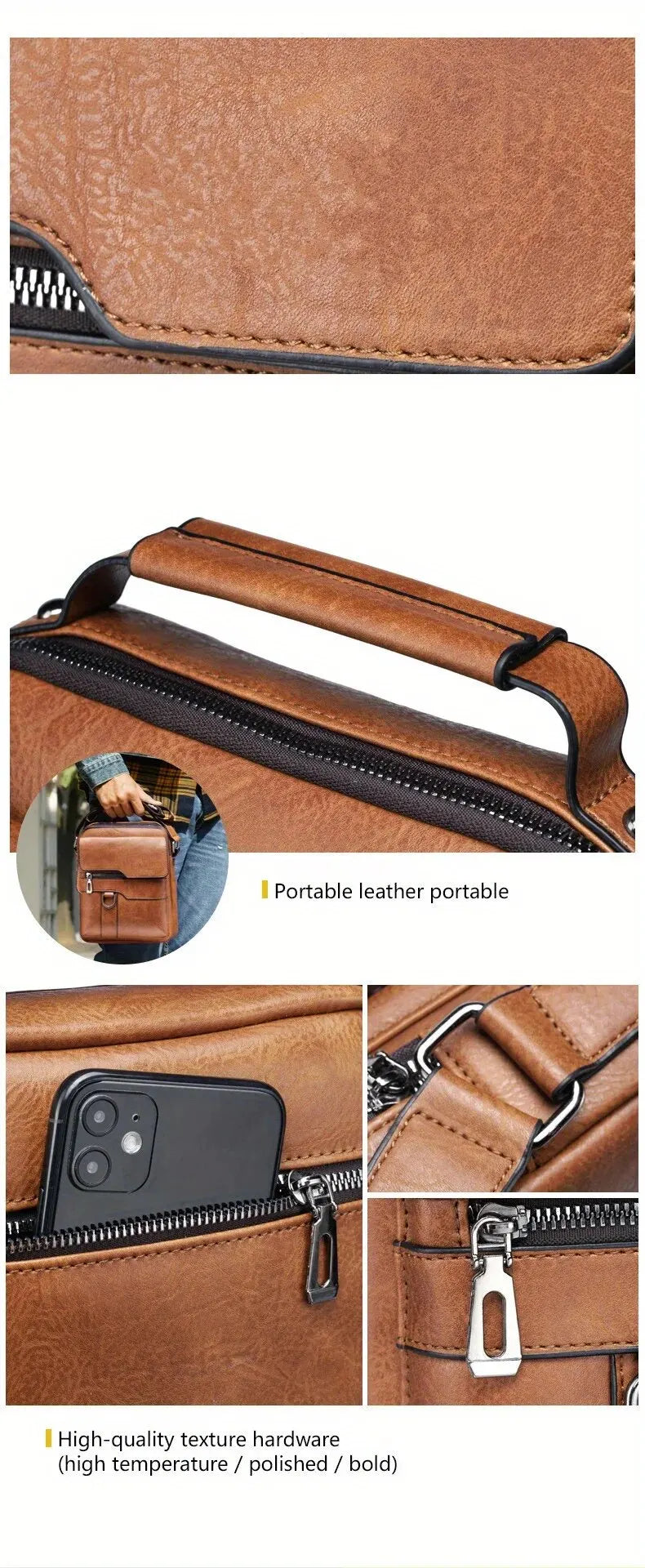 Men's PU Leather Shoulder Bag - Fits 9.7'' iPad, Business Crossbody Messenger Bag with Flap for Travel