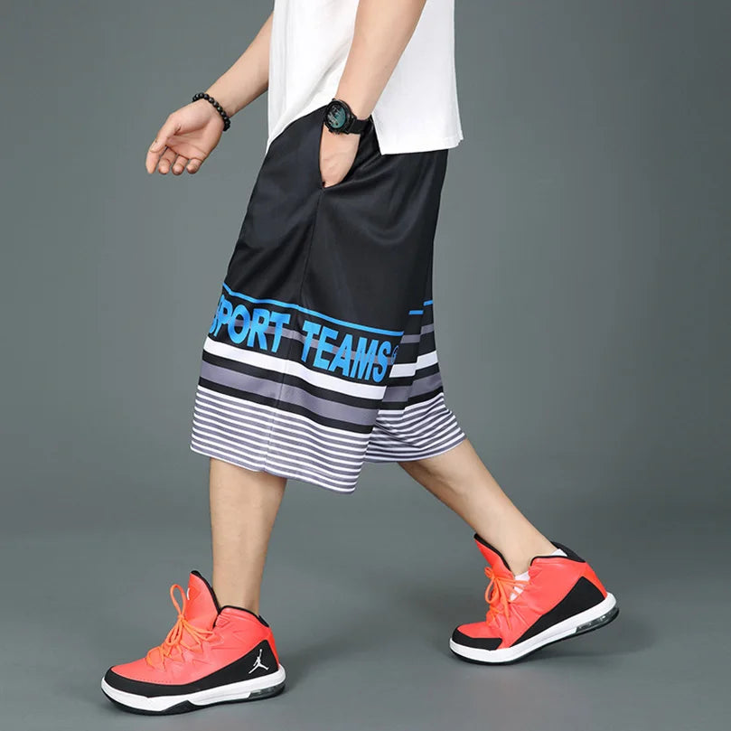 Baggy Shorts Men Patchwork Striped Letter Print Sportswear Oversize Streetwear Men's Sports Training Beach Pants Summer