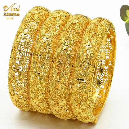 Dubai 24K Gold Color Bracelets for Women - Luxury Designer Indian Bangles, African Arabic Wedding Bridal Jewelry - Hiccupzz