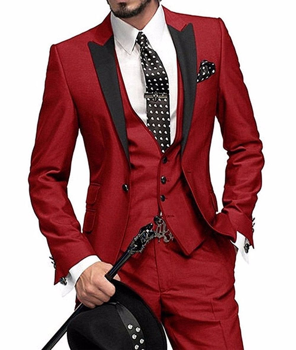 New Men's Three Piece Set Suit Black Polo Collar Contrast Color Suit Banquet Party Suit Groom Brides man Suit Men's Clothes Suit