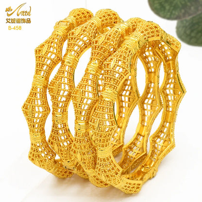 Dubai 24K Gold Color Bracelets for Women - Luxury Designer Indian Bangles, African Arabic Wedding Bridal Jewelry - Hiccupzz