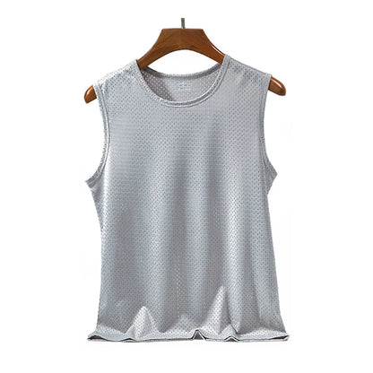 Men's Ice Silk Mesh Tank - Transparent Gym Stringer Bodybuilding Vest - Hiccupzz