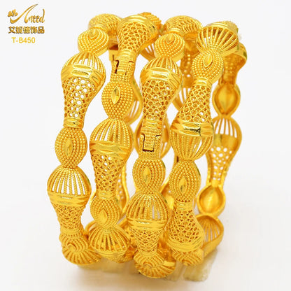 Dubai 24K Gold Color Bracelets for Women - Luxury Designer Indian Bangles, African Arabic Wedding Bridal Jewelry - Hiccupzz