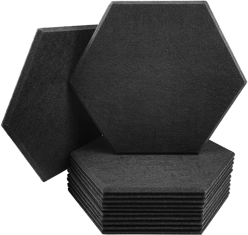 12Pcs High Density Hexagon Studio Acoustic Panels Self-adhesive Sound Absorbing Wall Panel KTV Drum Room Soundproof Pad Stickers