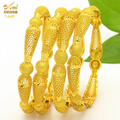 Dubai 24K Gold Color Bracelets for Women - Luxury Designer Indian Bangles, African Arabic Wedding Bridal Jewelry - Hiccupzz