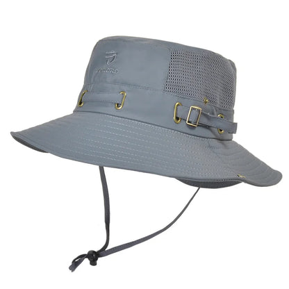 Men's Cap Breathable Mesh Solid Color Bucket Hat for Fishing, Camping & Hiking Anti-UV Sun Hat Wide Brim Fisherman Hat - Hiccupzz