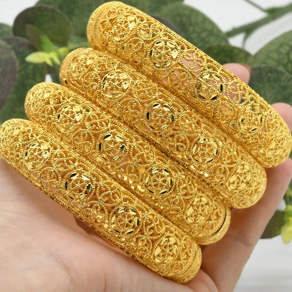 Women Charm Bracelet Bangle, 24K Gold Color Jewelry, Dubai Flower Bangle Brand, African Designer Ethiopian Hawaiian Jewelry - Hiccupzz