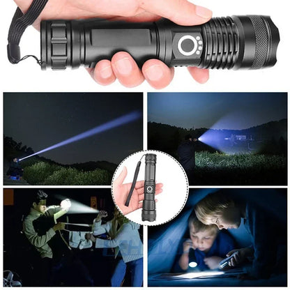 High Power XHP100 Led Flashlight Rechargeable 4 Core Torch Zoom Usb Hand Lantern For Camping, Outdoor & Emergency Use - Hiccupzz