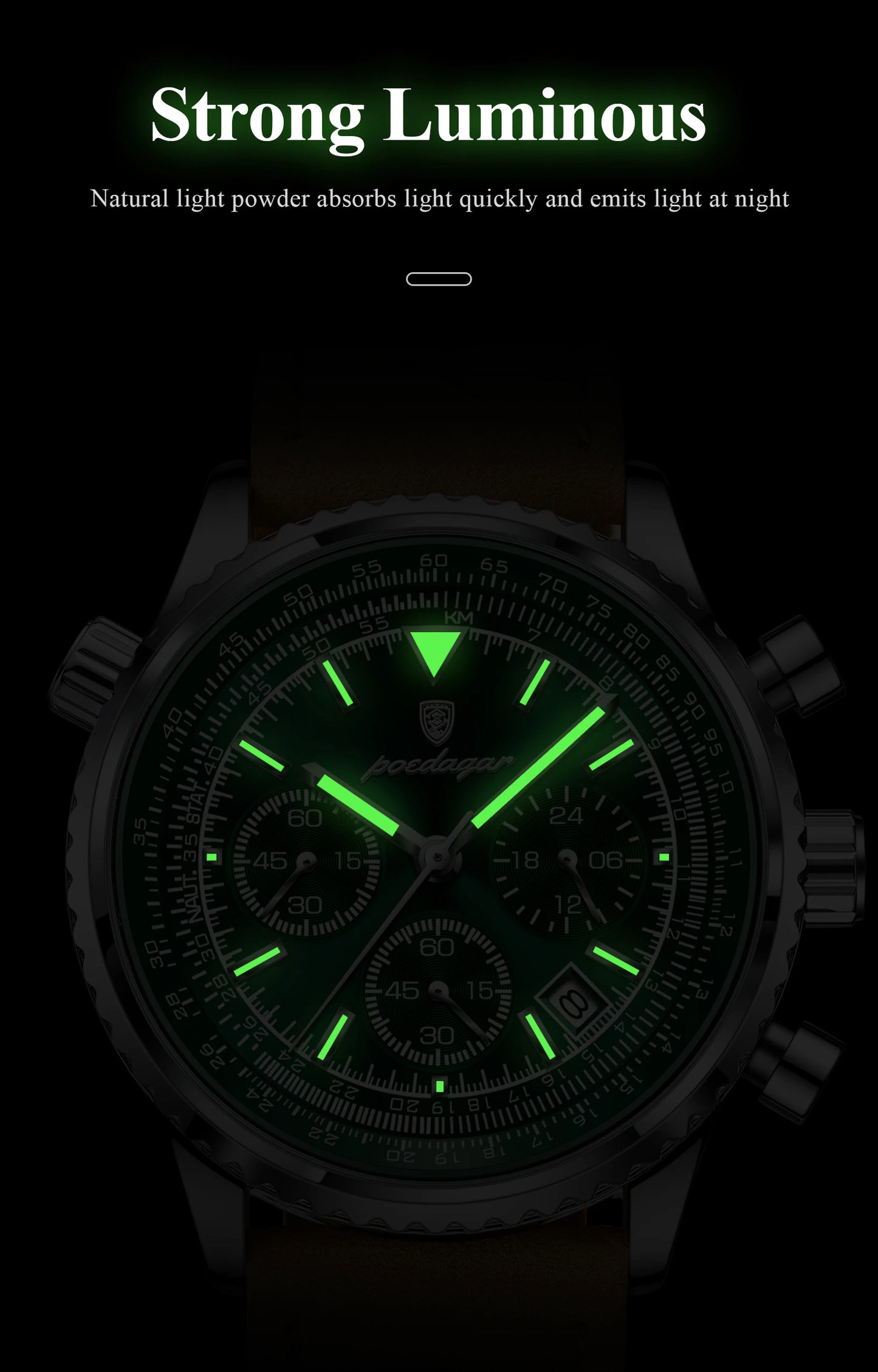 POEDAGAR Luxury Men's Watch - Quartz, Waterproof, Luminous Date Chronograph, Leather Strap, Military Sports Wristwatch