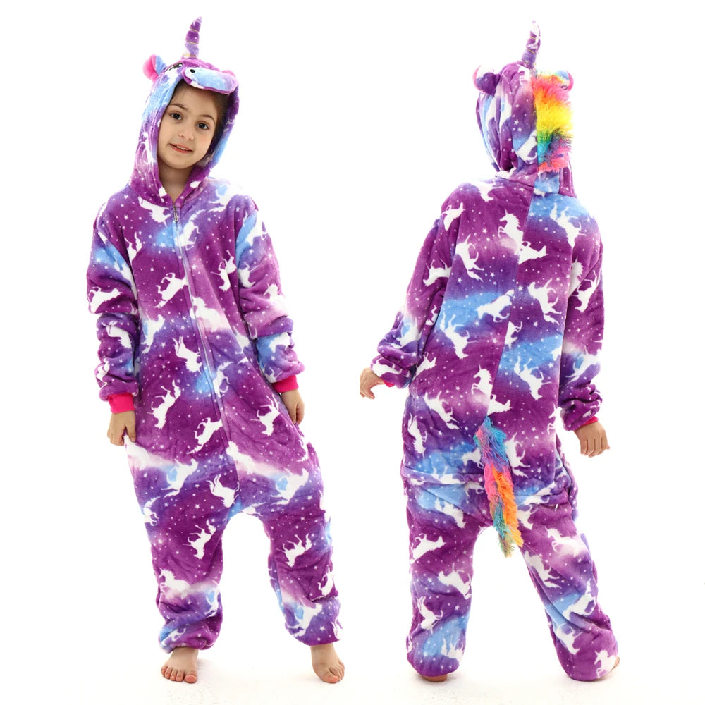 Kids Winter Stitch Flannel Pajamas - Pikachu, Unicorn Kigurumi Onesies for Boys, Girls, and Baby Blanket Sleepers