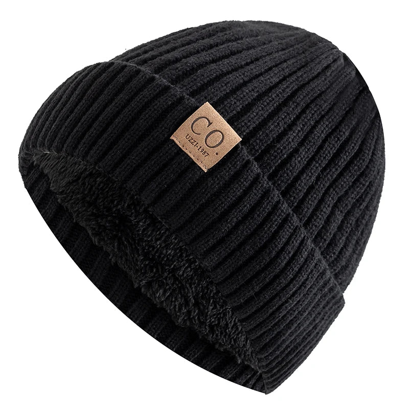 Unisex Two-Tone Winter Beanie - Fur-Lined Knitted Hat for Men and Women, Casual Fashion Warm Cap