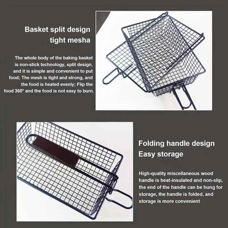 Stainless Steel BBQ Non-Stick Basket Grill Mesh Mat for Meat Vegetable Steak Picnic Party Barbecue