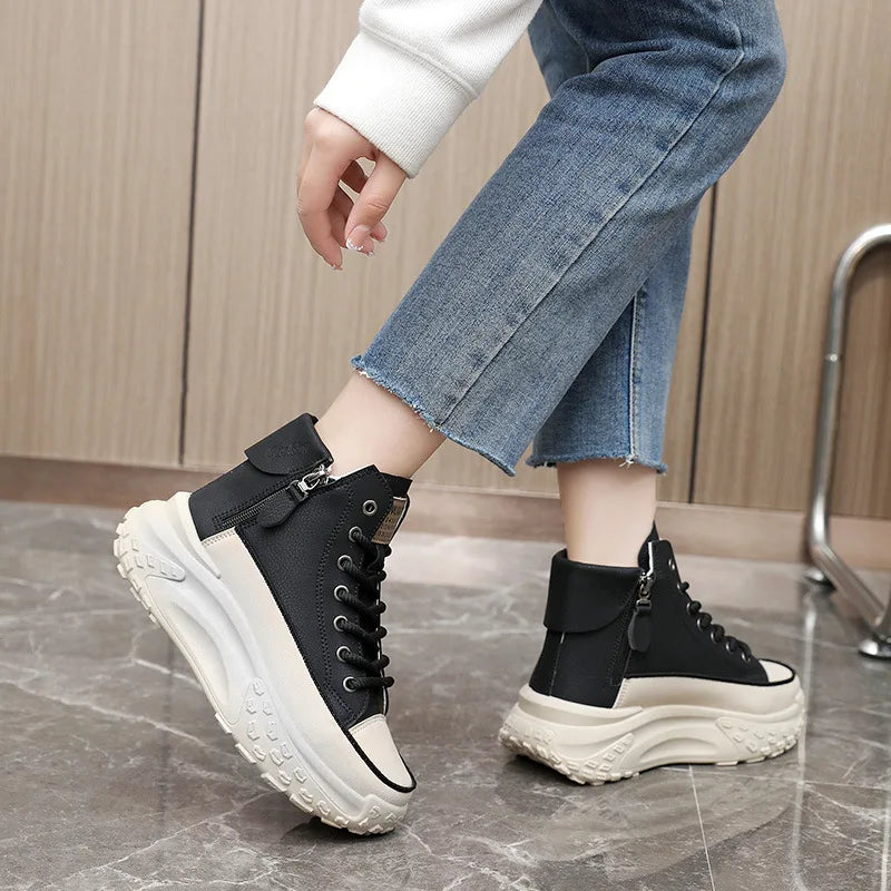 Trend Versatile Women's High Top Small White Shoes Spring Breathable Platform Casual Walking Shoes Old Dad Shoe Korean Sneakers