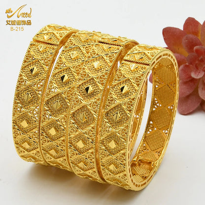 Dubai 24K Gold Color Bracelets for Women - Luxury Designer Indian Bangles, African Arabic Wedding Bridal Jewelry - Hiccupzz