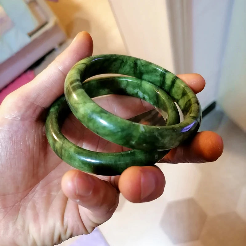 Natural Green Jades Bangles Hand Carved Emerald Jade Bracelet Women Boutique