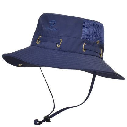 Men's Cap Breathable Mesh Solid Color Bucket Hat for Fishing, Camping & Hiking Anti-UV Sun Hat Wide Brim Fisherman Hat - Hiccupzz