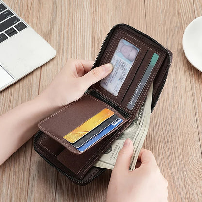 Men's Luxury Leather Wallet - RFID Zipper Card Holder with Coin Pocket, Perfect Gift for Men