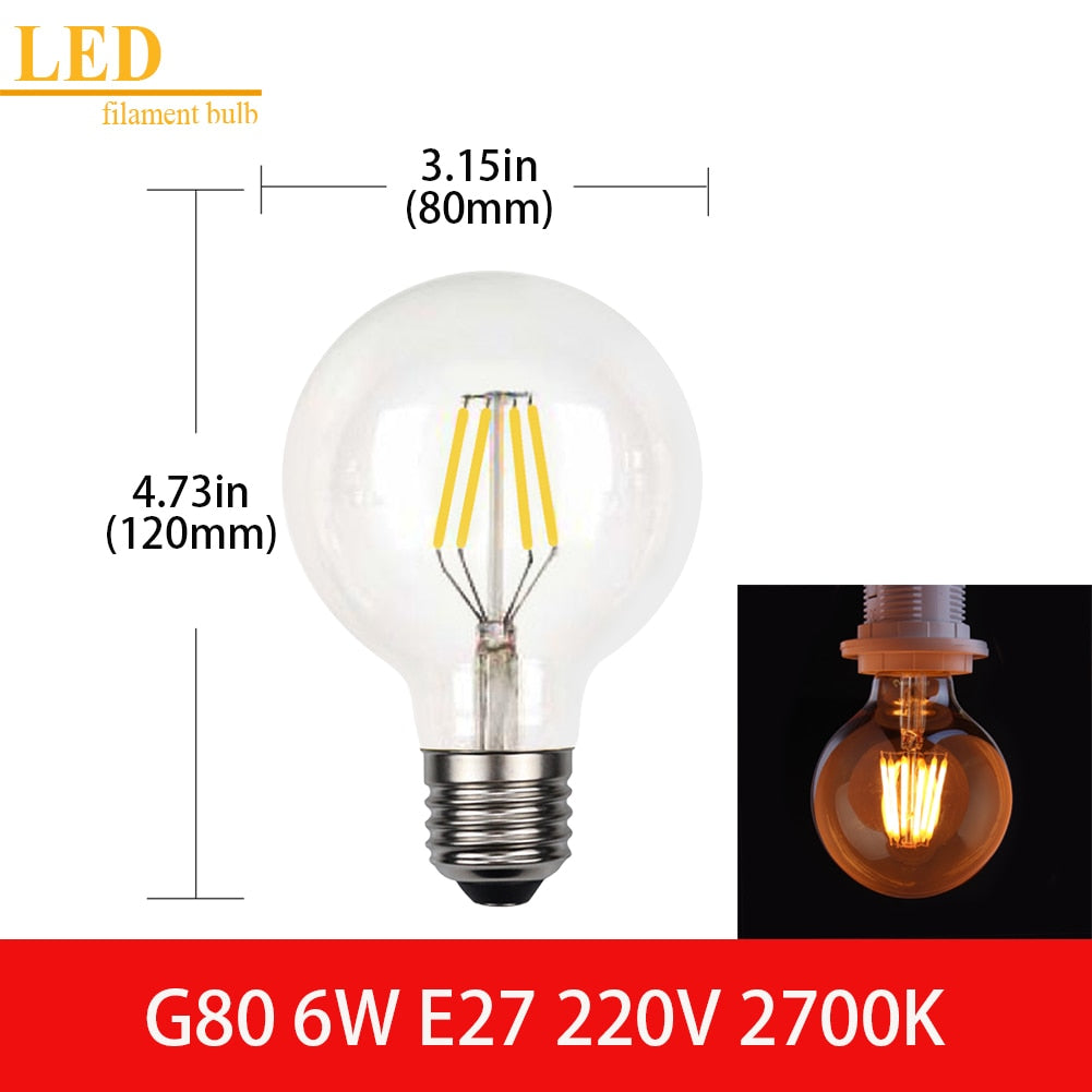 LED Filament Light Bulb Clear Glass Ampoule