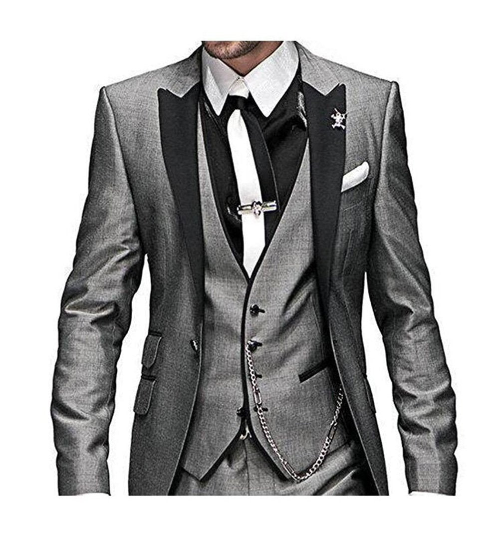 New Men's Three Piece Set Suit Black Polo Collar Contrast Color Suit Banquet Party Suit Groom Brides man Suit Men's Clothes Suit