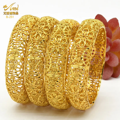 Dubai 24K Gold Color Bracelets for Women - Luxury Designer Indian Bangles, African Arabic Wedding Bridal Jewelry - Hiccupzz