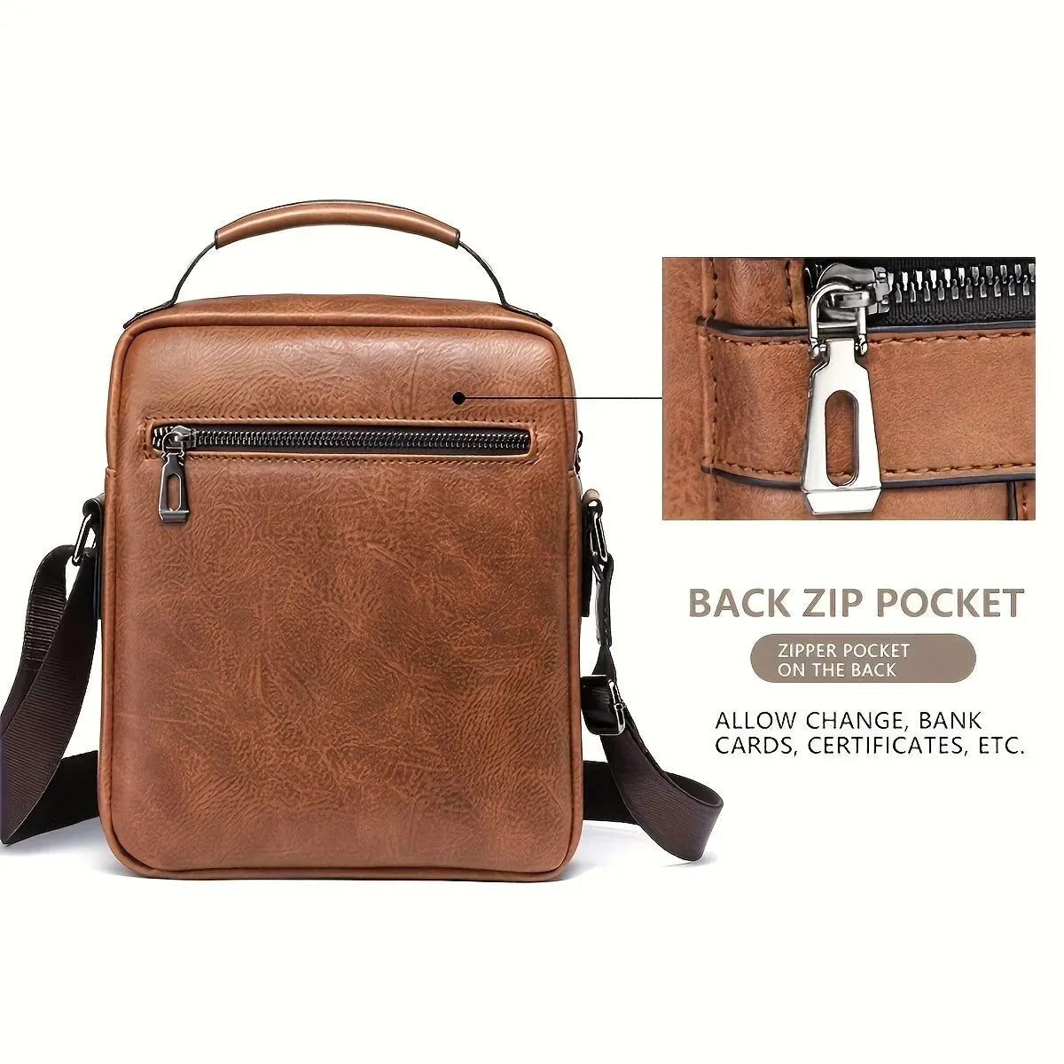 Men's PU Leather Shoulder Bag - Fits 9.7'' iPad, Business Crossbody Messenger Bag with Flap for Travel