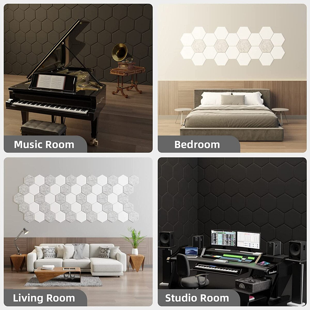 12Pcs High Density Hexagon Studio Acoustic Panels Self-adhesive Sound Absorbing Wall Panel KTV Drum Room Soundproof Pad Stickers