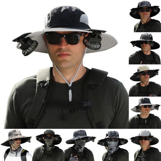 Outdoor Wide Brim Hat With Solar Fan