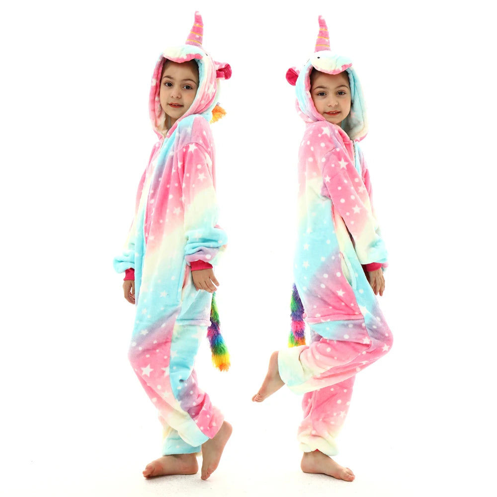 Kids Winter Stitch Flannel Pajamas - Pikachu, Unicorn Kigurumi Onesies for Boys, Girls, and Baby Blanket Sleepers