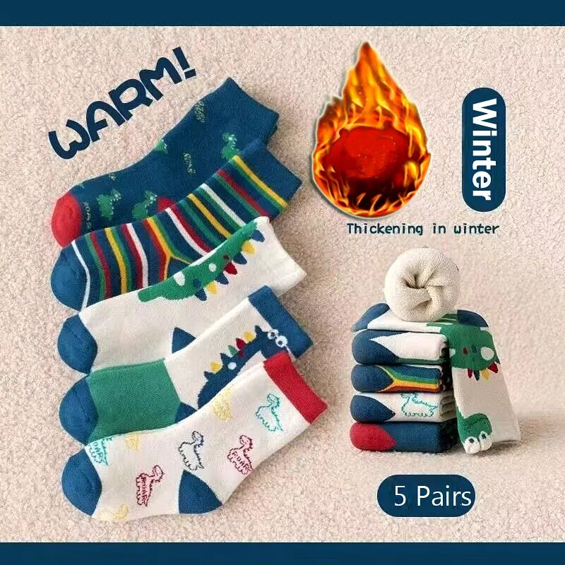 5 Pairs Winter Baby Socks - Warm Cotton Cartoon Socks for Kids, Thicken Socks for Girls and Boys