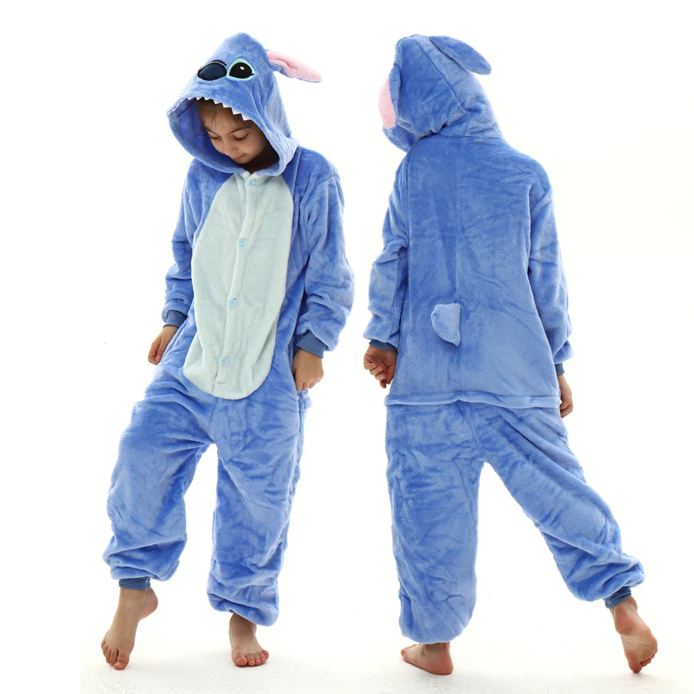 Kids Winter Stitch Flannel Pajamas - Pikachu, Unicorn Kigurumi Onesies for Boys, Girls, and Baby Blanket Sleepers