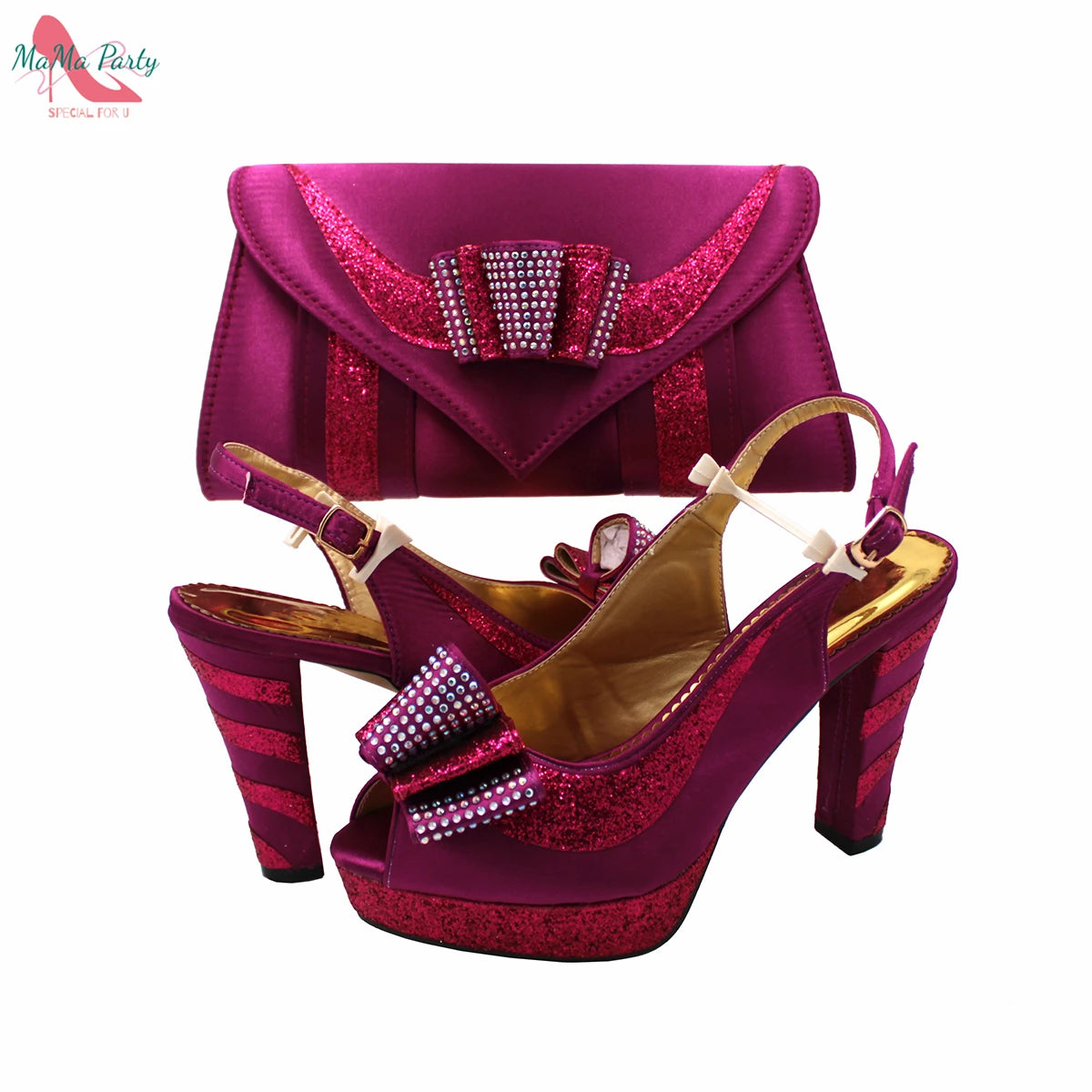 Elegant Style African Women Shoes Matching Hand Bag Set in Red  Color Slingbacks Sandals with Platform for Party