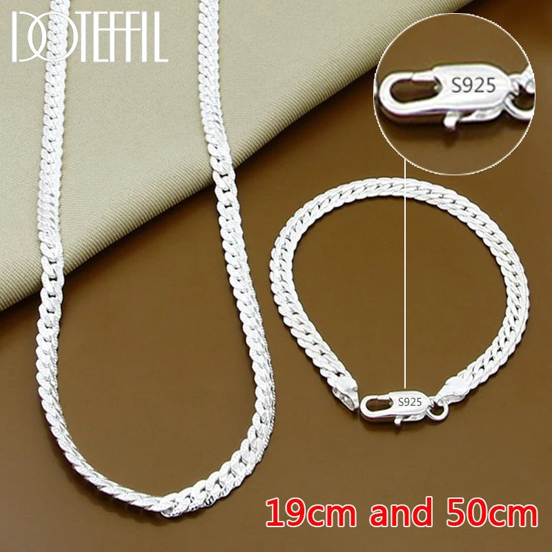 925 Sterling Silver Chain Necklace & Bracelet - 6mm Side Chain, 8-24 Inch, Fashion Jewelry