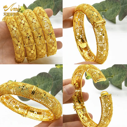 Dubai 24K Gold Color Bracelets for Women - Luxury Designer Indian Bangles, African Arabic Wedding Bridal Jewelry - Hiccupzz