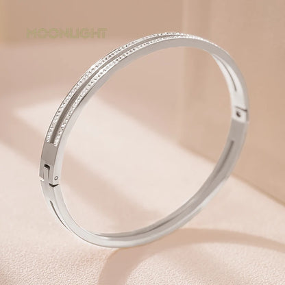 Fashion Cubic Zirconia Cuff Bangles for Women Trendy Titanium Steel Circular Classic Bracelet Female Jewelry - Hiccupzz