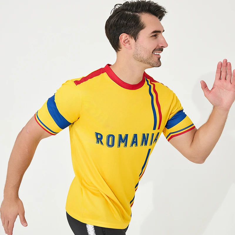 Euro Romania high quality 100% polyester short-sleeved soccer shirt