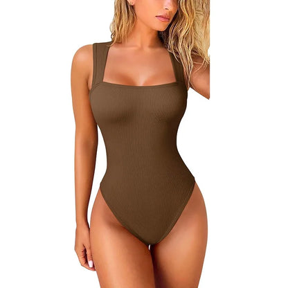 Women's Sexy Summer Square Collar High Waist Ultra Elastic Slim-Fit Thong Shapewear Jumpsuit - Hiccupzz