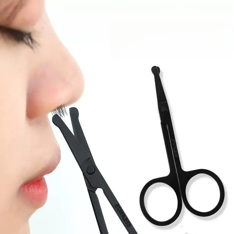 Hot Sale Men's and women's general purpose stainless steel black round head safety nose hair scissors/eyebrow trimmer