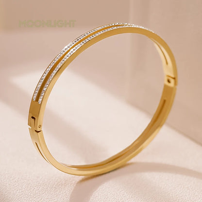 Fashion Cubic Zirconia Cuff Bangles for Women Trendy Titanium Steel Circular Classic Bracelet Female Jewelry - Hiccupzz