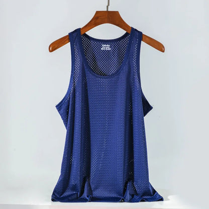 Men's Ice Silk Mesh Tank - Transparent Gym Stringer Bodybuilding Vest - Hiccupzz