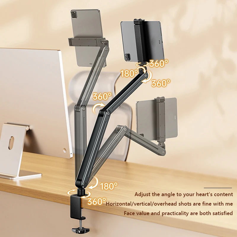 Foldable Tablet/Phone Holder – Adjustable Aluminum Alloy Stand with 360° Rotation, Bed & Desk Mount for 4–12.9 Inch Devices (iPad, iPhone, Tablets, Smartphones)