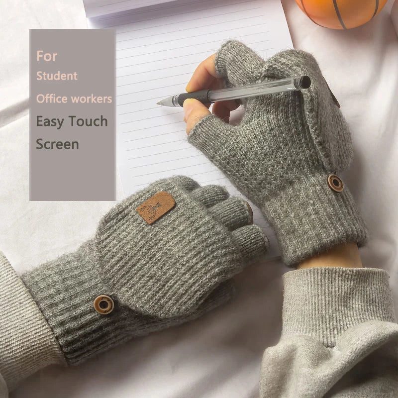 Knitted Winter Fingerless Touch Screen Gloves - Thick Warm Half-Finger Gloves