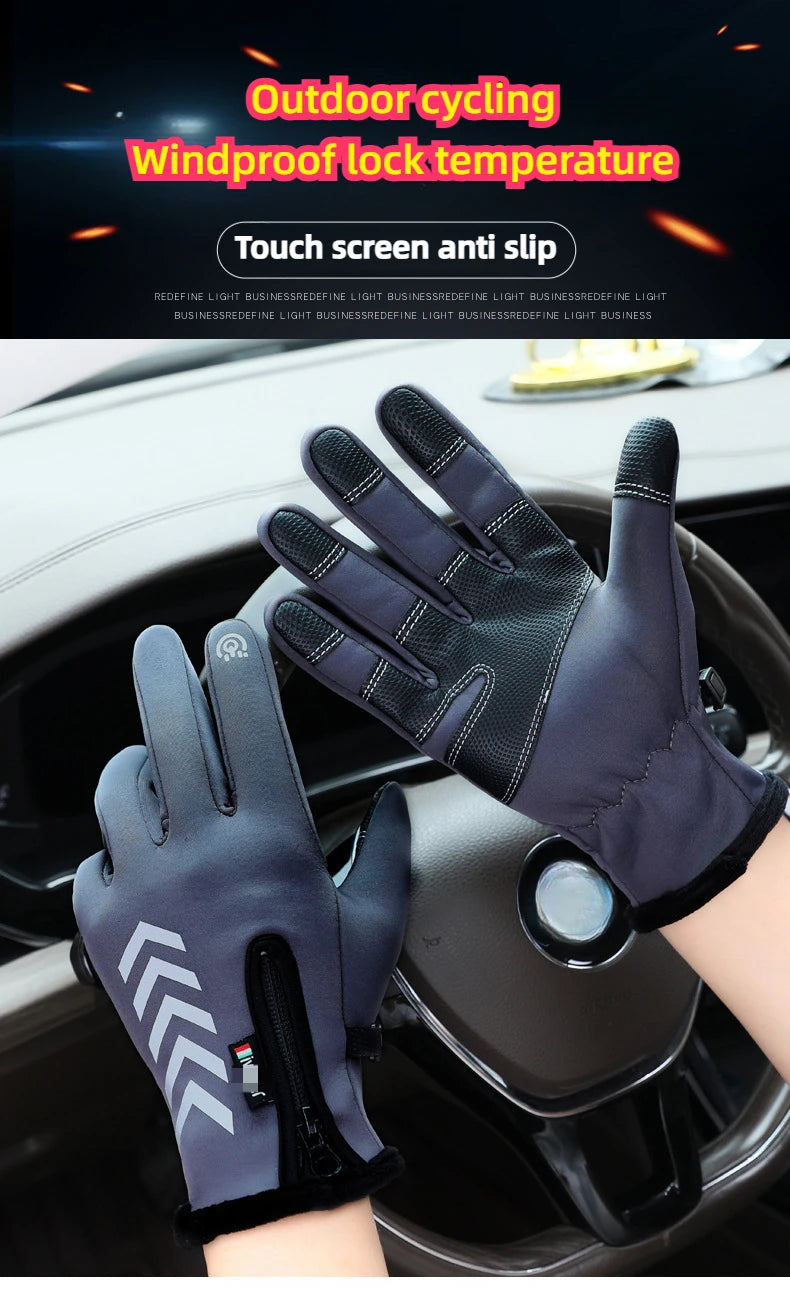 Men's Winter Waterproof Cycling Gloves - Touch Screen, Fleece, Non-slip, Warm Full Finger Gloves