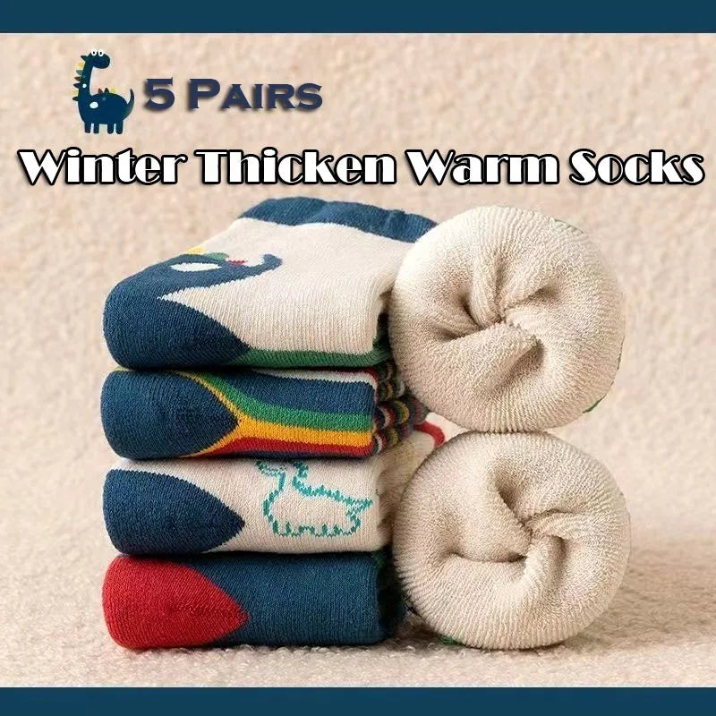 5 Pairs Winter Baby Socks - Warm Cotton Cartoon Socks for Kids, Thicken Socks for Girls and Boys