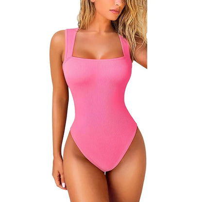 Women's Sexy Summer Square Collar High Waist Ultra Elastic Slim-Fit Thong Shapewear Jumpsuit - Hiccupzz