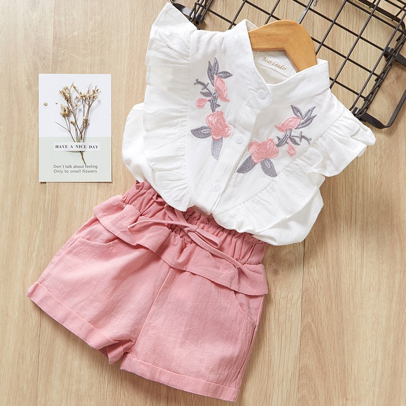 Kids Girls Clothing Sets Summer New Style Brand  Baby Girls Clothes Short Sleeve T-Shirt+Pant Dress 2Pcs Children Clothes Suits